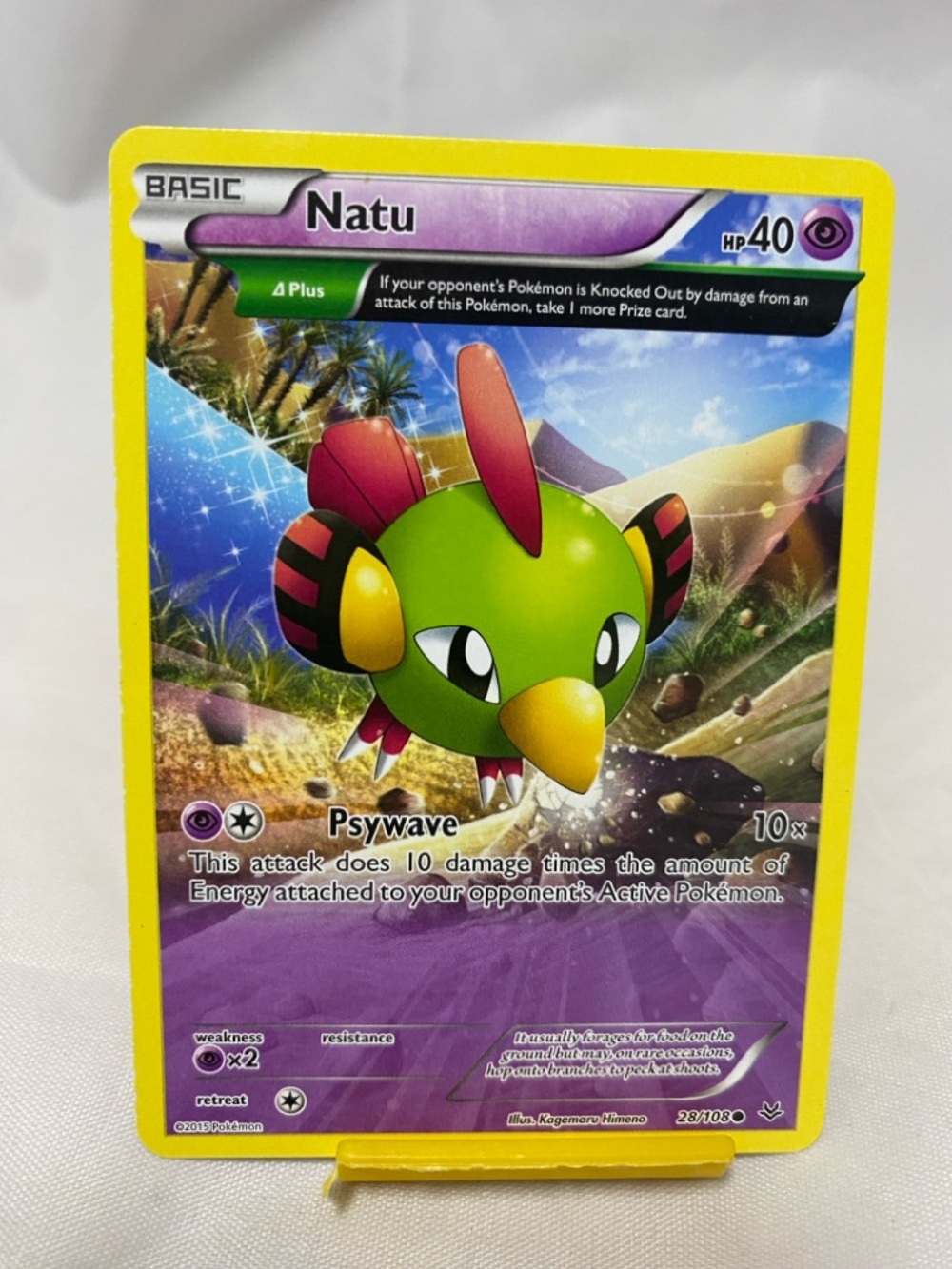 Natu Pokémon Card - Bright Yellow Border, Green & Purple Artwork